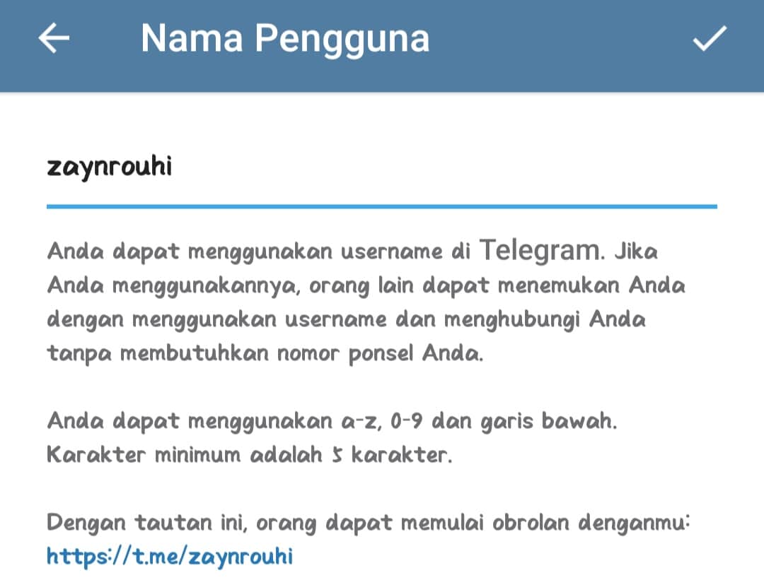 cara membuat username Telegram